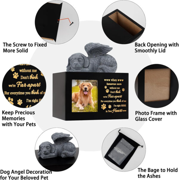 Large Wooden Pet Urns with Dog Angel - Image 2